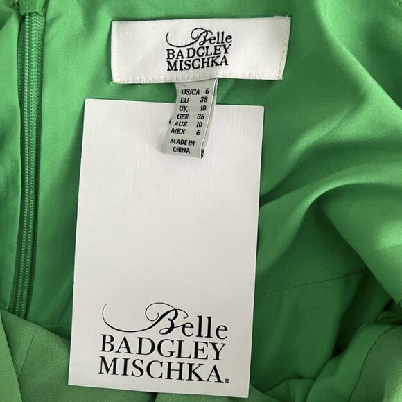 NWT Belle Badgley Mischka Malia Halter Neckline A-Line Green Midi Dress - Picture 4 of 5